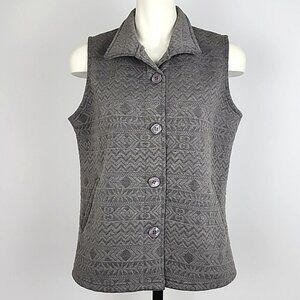 Fiori Women's Button Up Quilted Fleece Lined Grey Collared Vest Pockets M